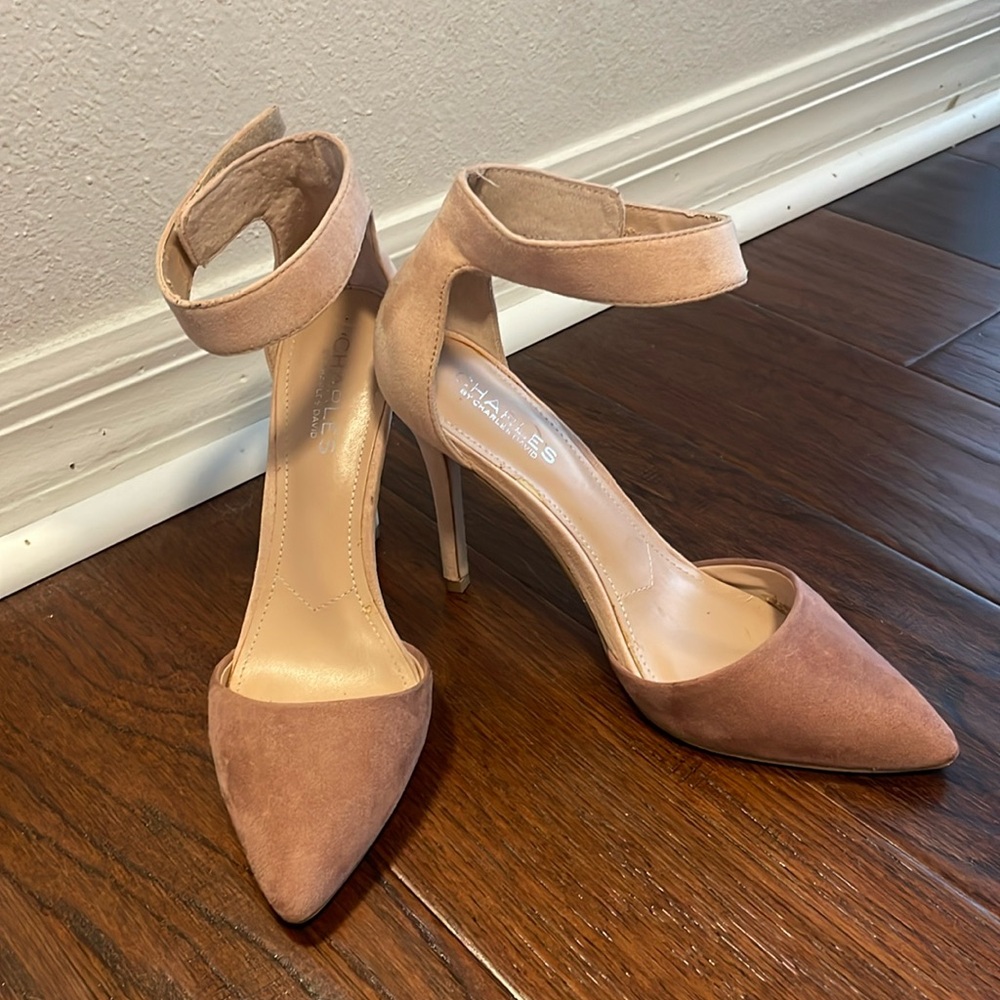 Pink and beige 4 inch pointed toe heel